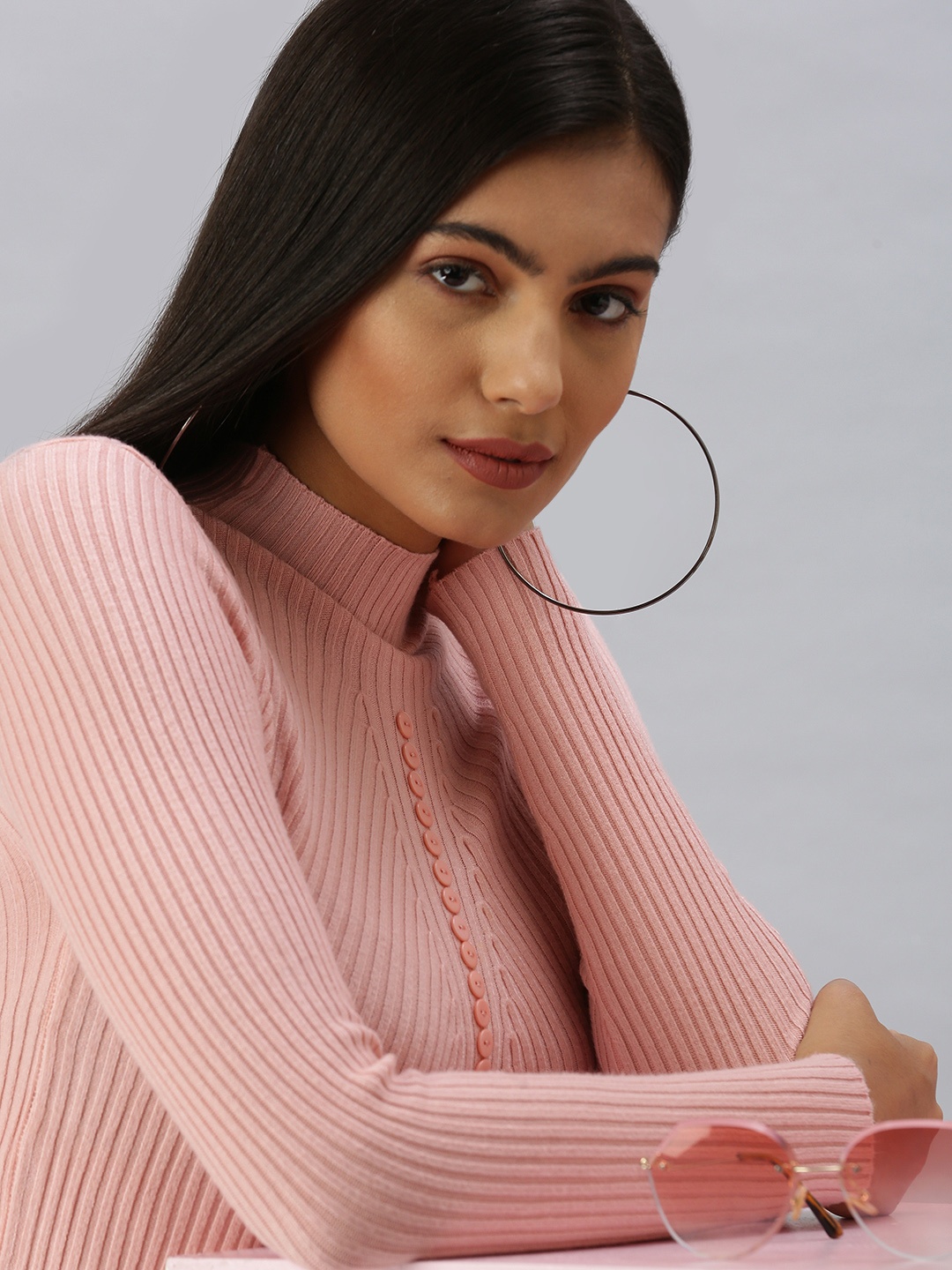 

SHOWOFF Peach-Coloured Striped Shirt Style Top