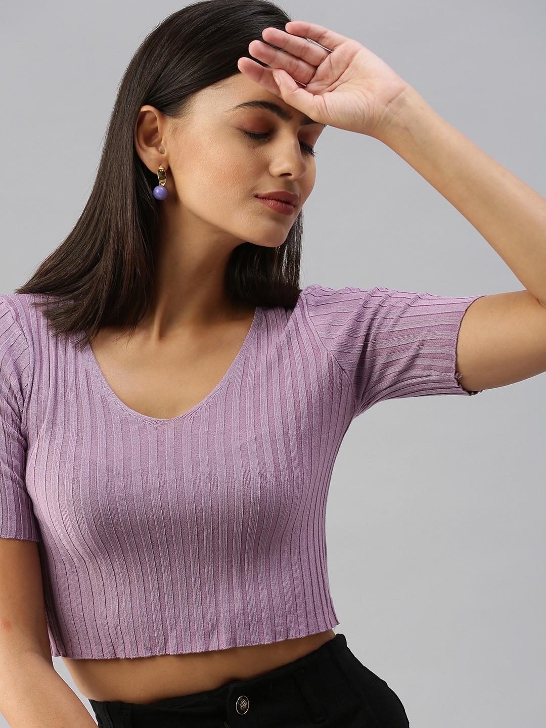 

SHOWOFF Lavender Striped Crop Top