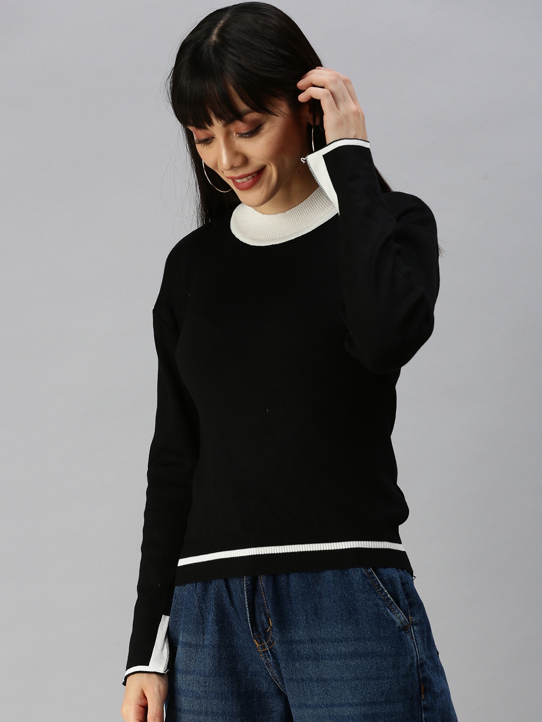 

SHOWOFF Women Black & White Monochrome Regular Top