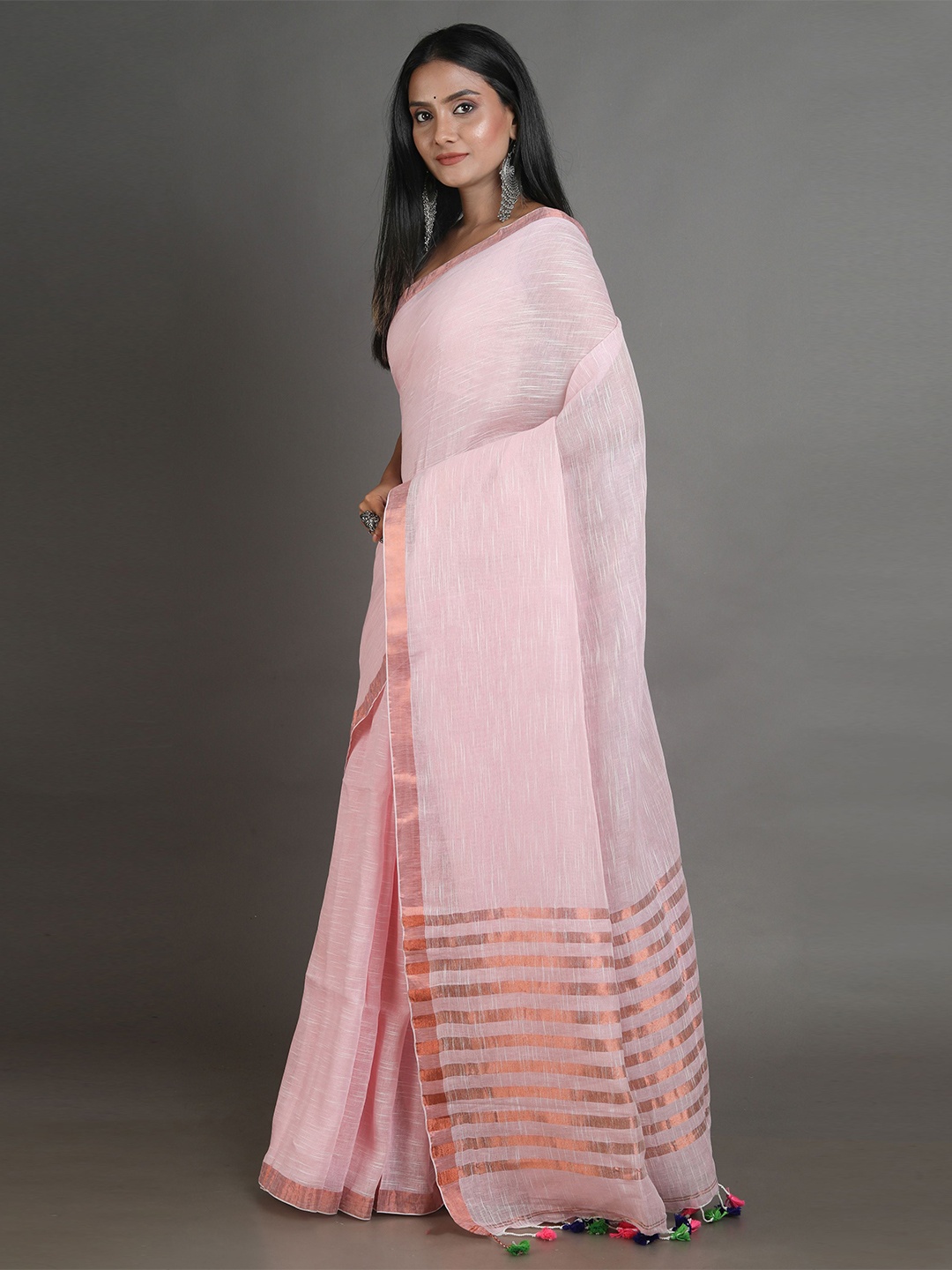 

Arhi Women Pink Handwoven Pure Linen Saree