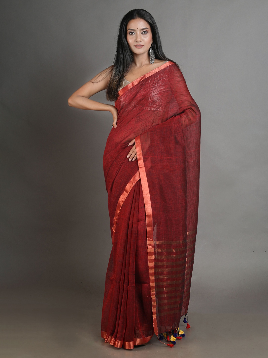 

Arhi Red Woven Design Zari Pure Linen Saree