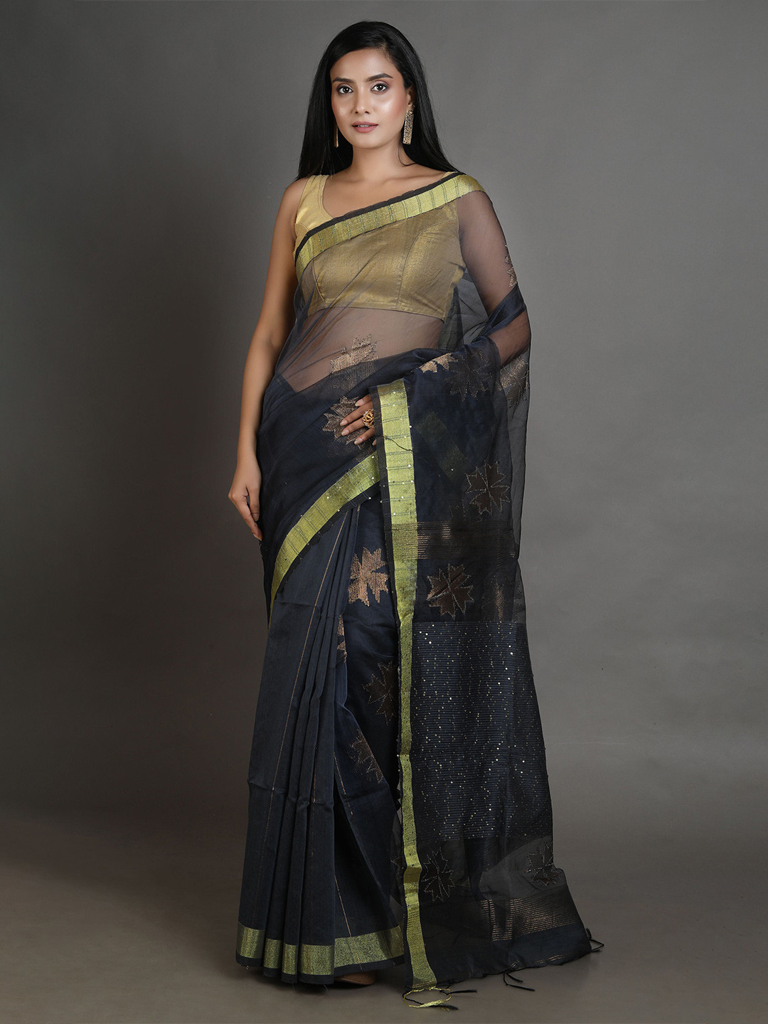 

Arhi Black & Golden Woven Design Zari Pure Silk Saree