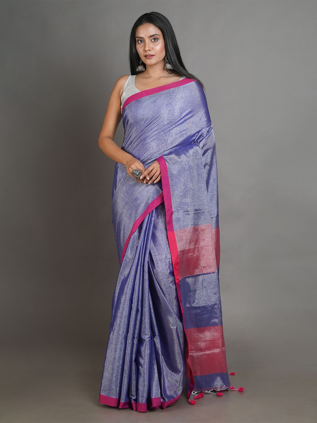 

Arhi Blue & Pink Woven Design Tissue Saree