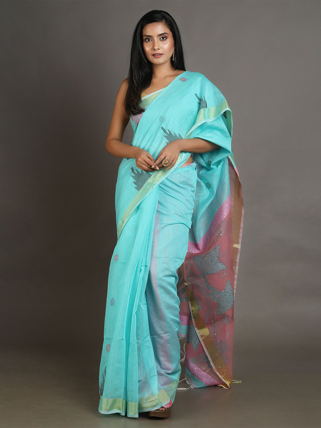 

Arhi Green & Pink Woven Design Saree