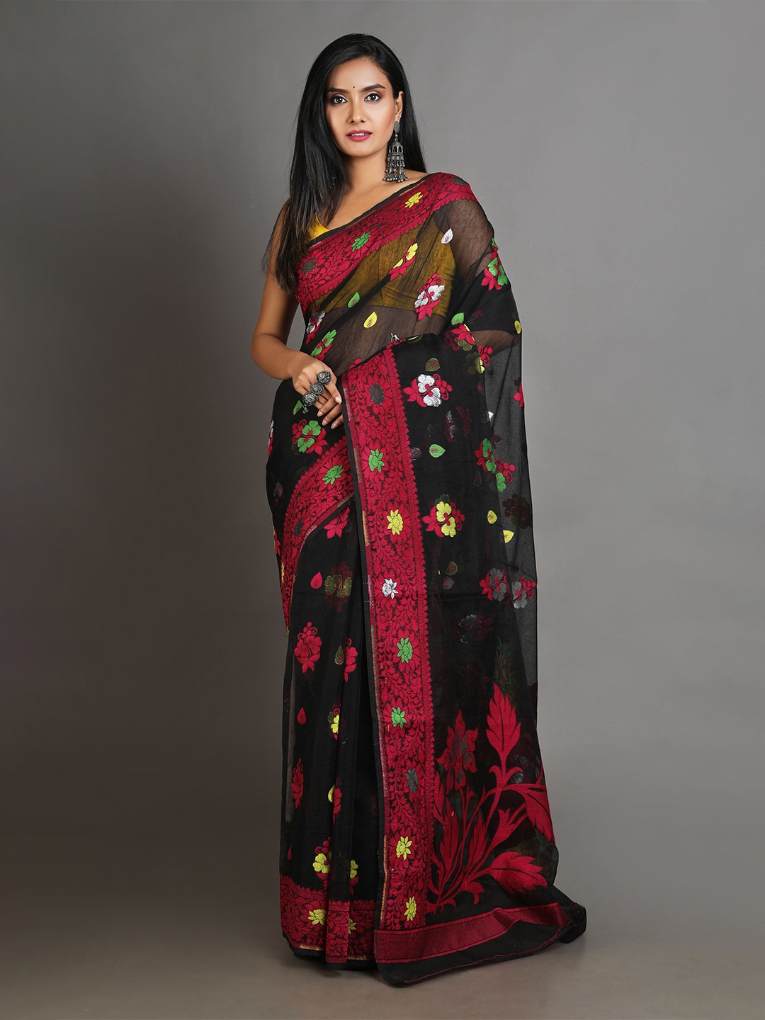 

Arhi Black & Red Woven Design Silk Cotton Jamdani Saree
