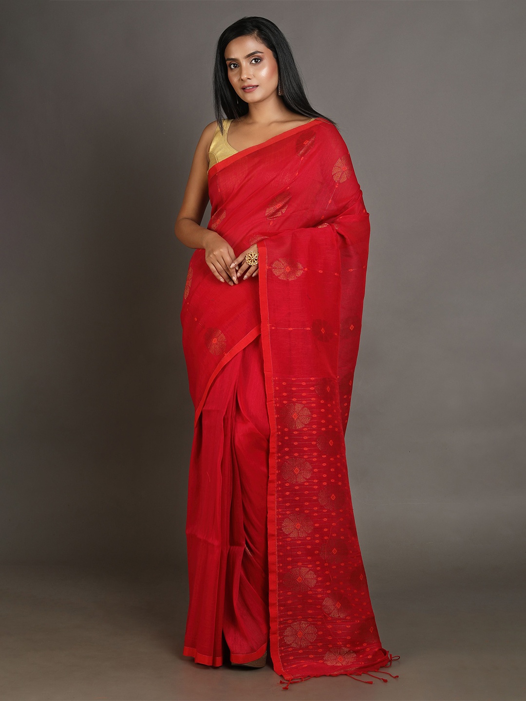 

Arhi Red Woven Design Pure Linen Saree