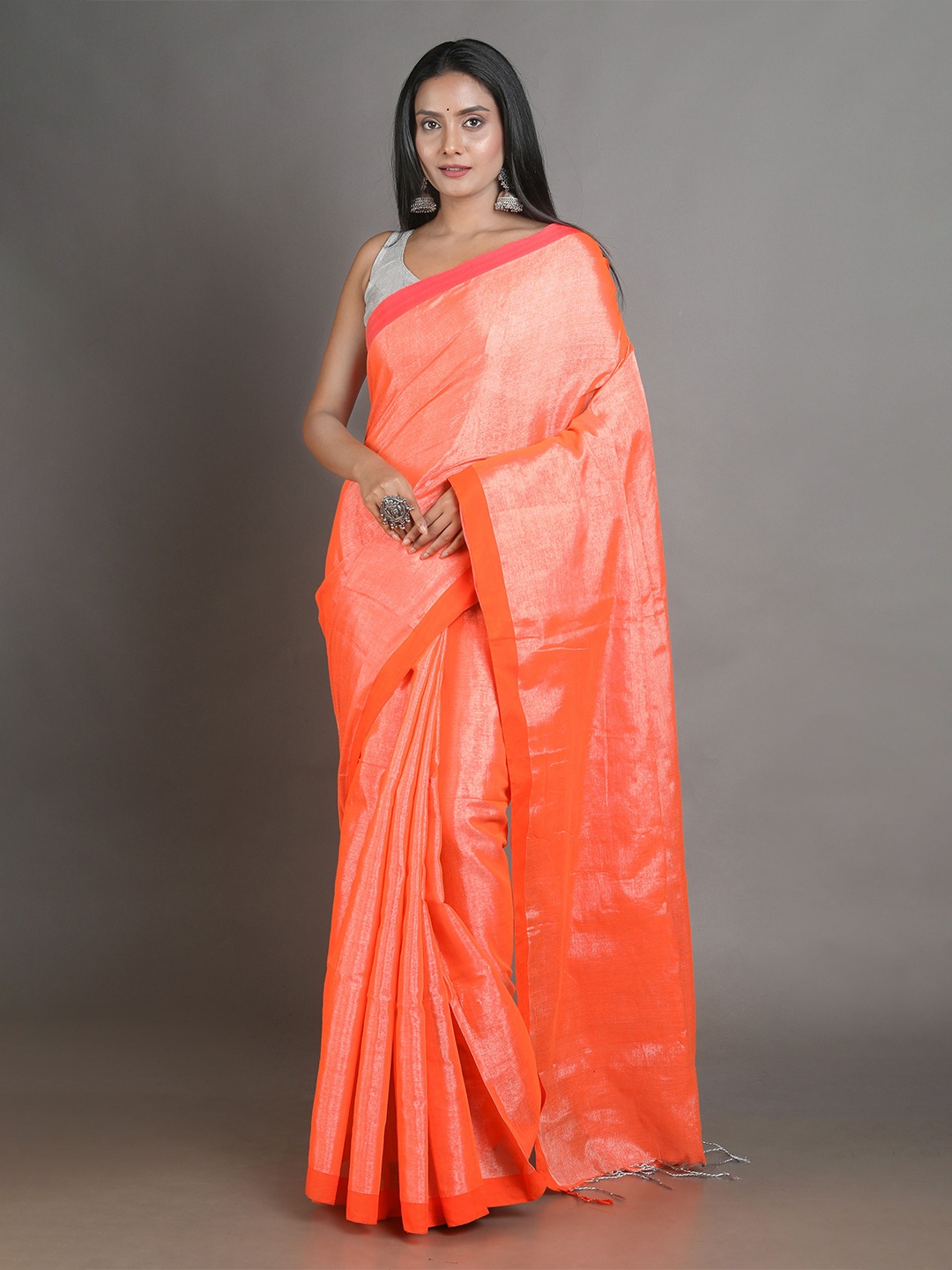 

Arhi Orange Handwoven Tissue Saree