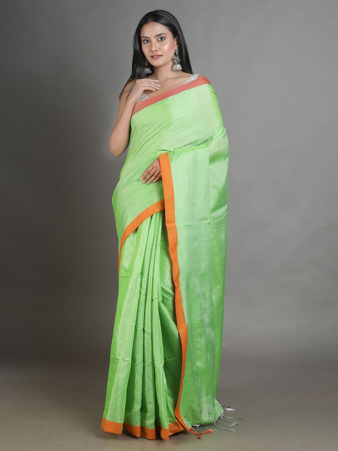 

Arhi Green & Orange Handwoven Tissue Saree