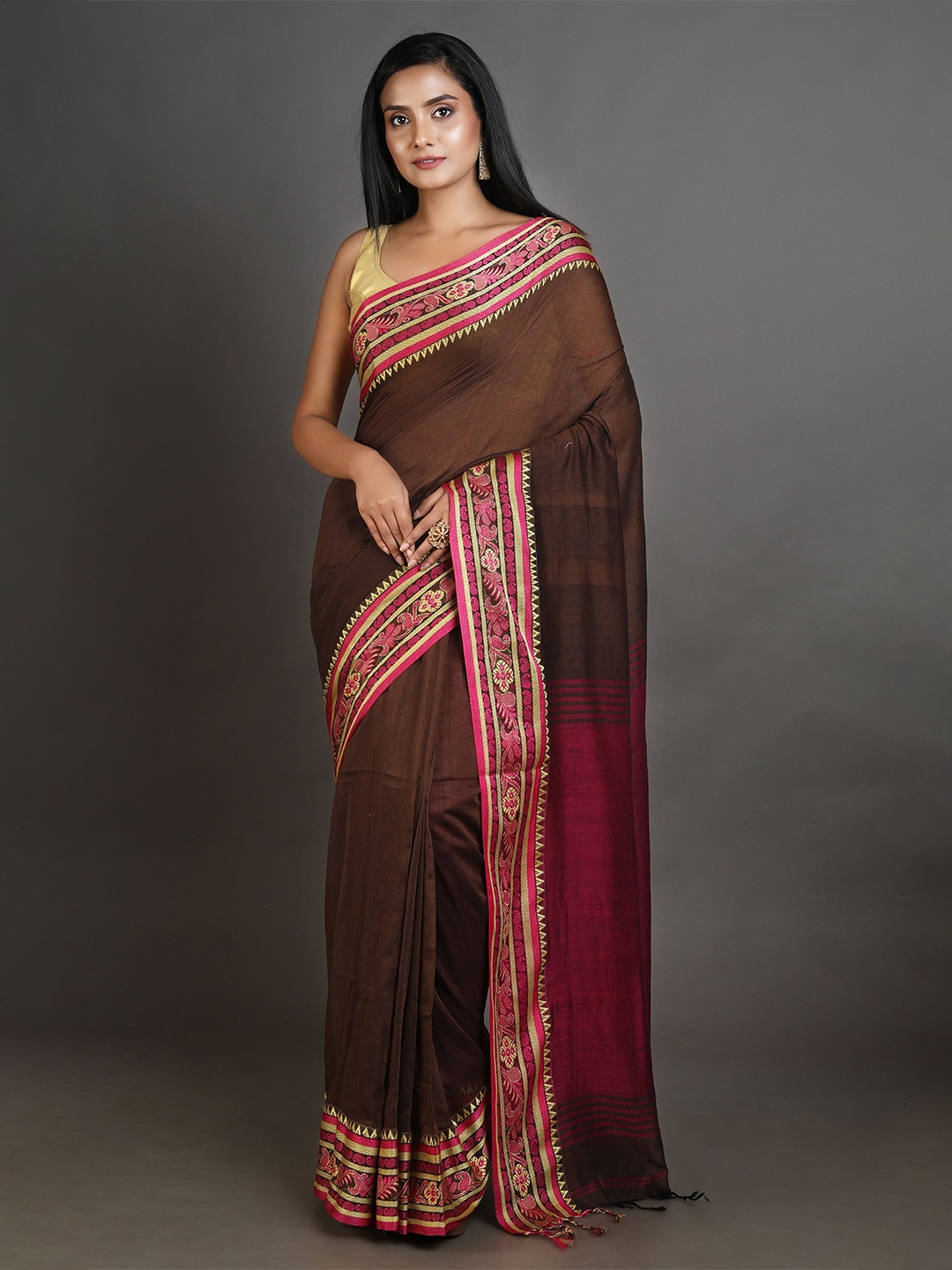 

Arhi Brown & Maroon Woven Design Pure Cotton Saree