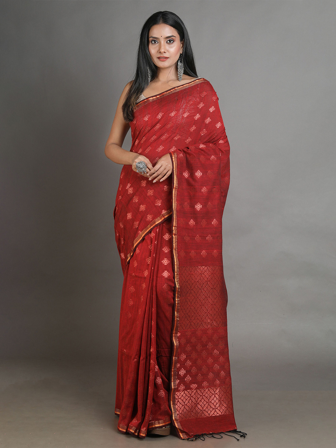 

Arhi Red Woven Design Pure Linen Saree