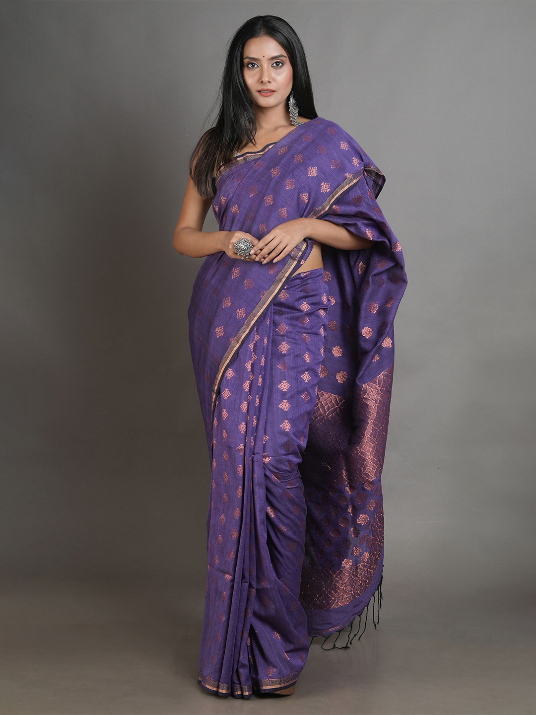 

Arhi Purple & Copper-Toned Woven Design Zari Pure Linen Saree
