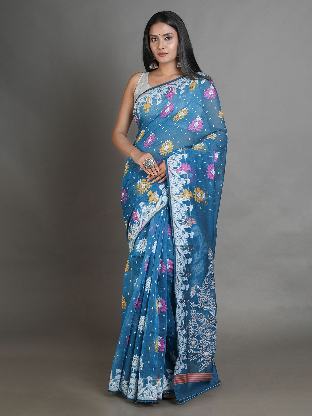 

Arhi Blue & Yellow Woven Design Silk Cotton Jamdani Saree