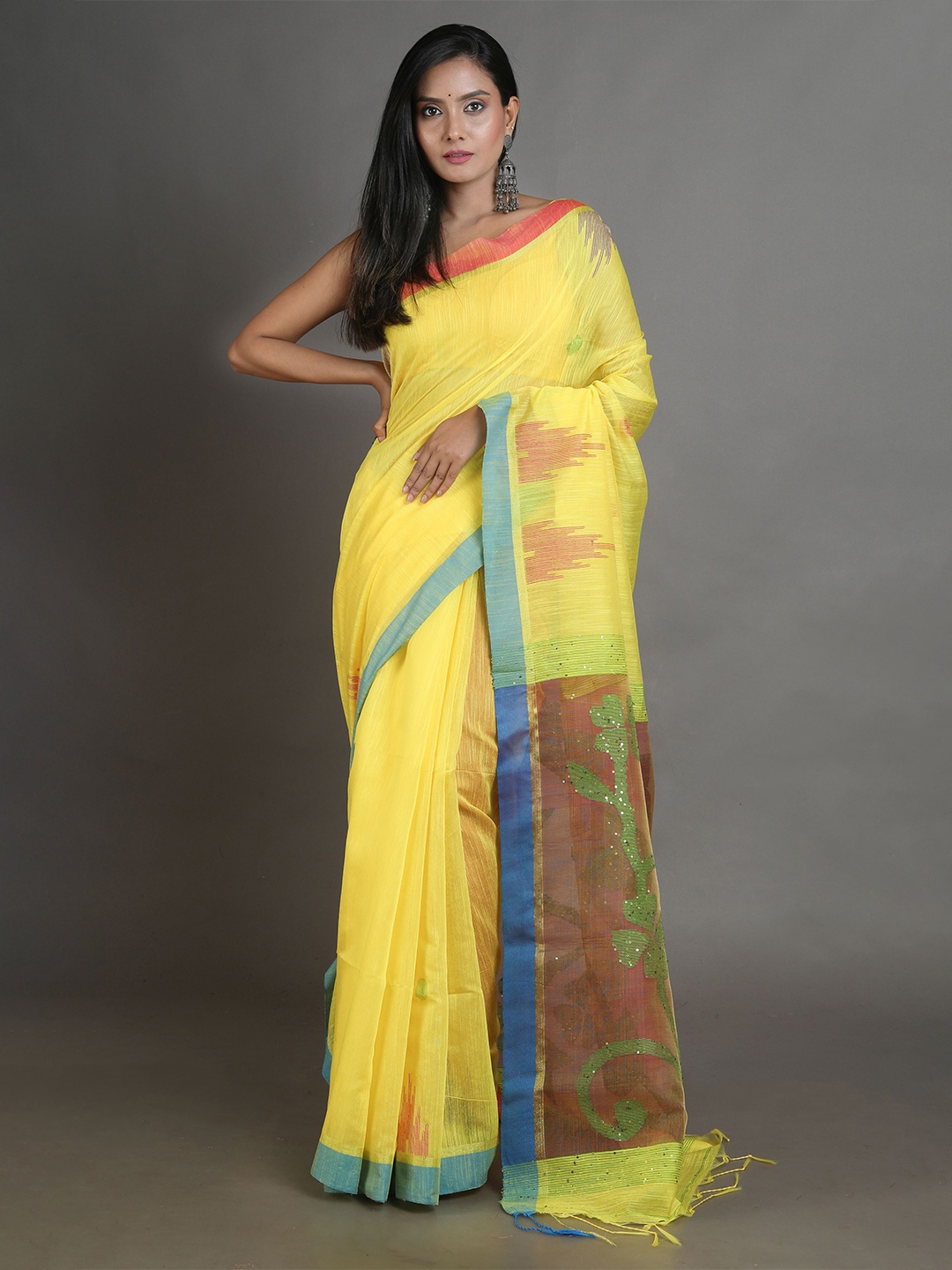 

Arhi Yellow & Pink Woven Design Saree