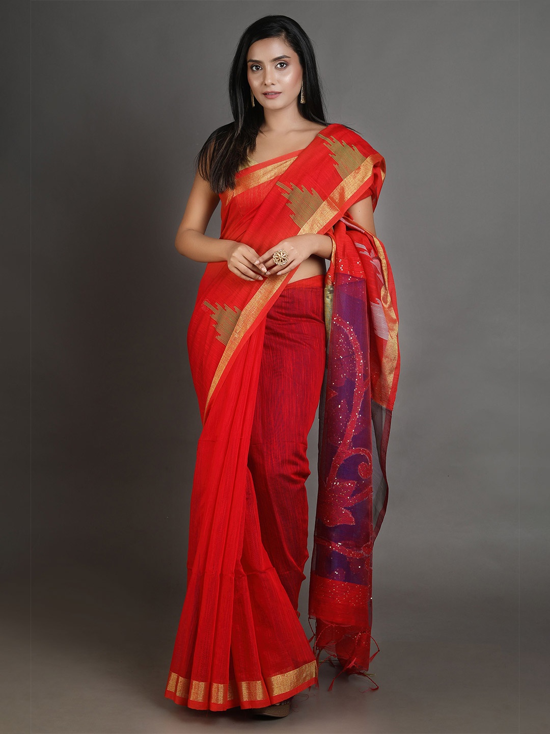 

Arhi Red & Blue Woven Design Zari Saree