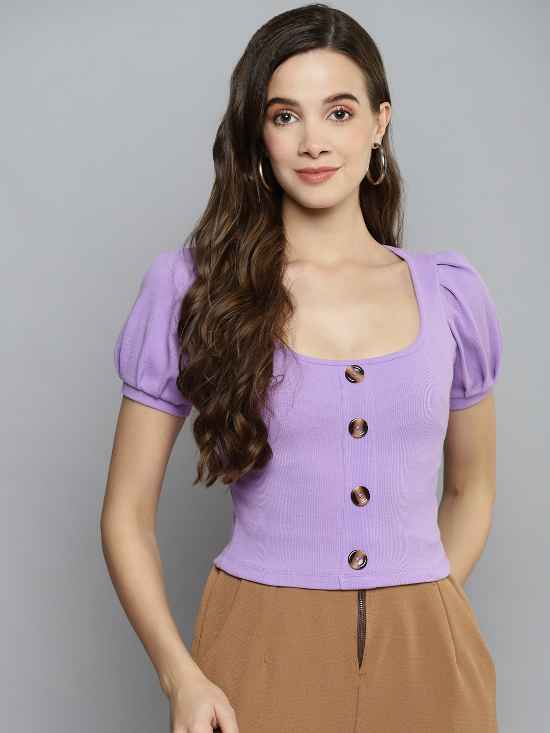 

VividArtsy Purple Crop Puff Sleeve Top