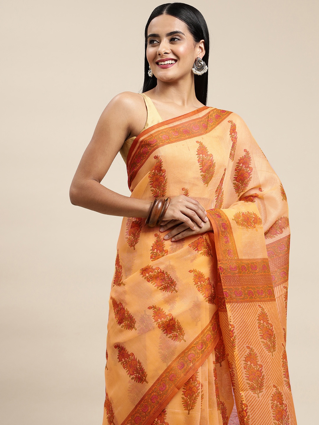 

Saree Swarg Mustard Yelliow Ethnic Motifs Sarees