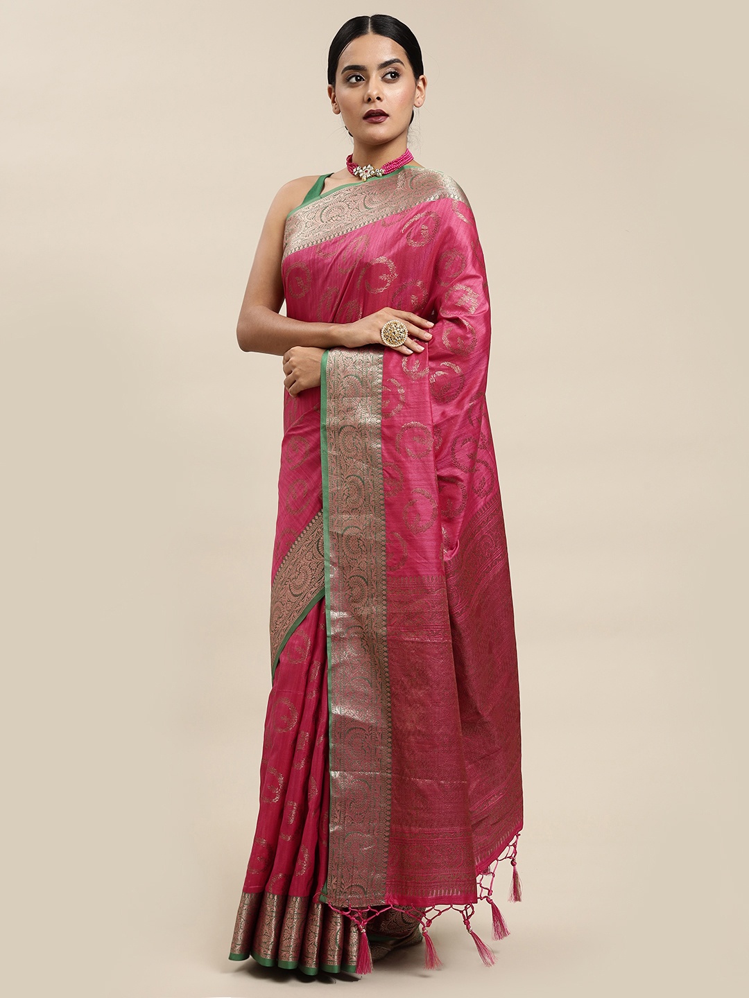 

Saree Swarg Magenta & Golden Silk Blend Banarasi Sarees