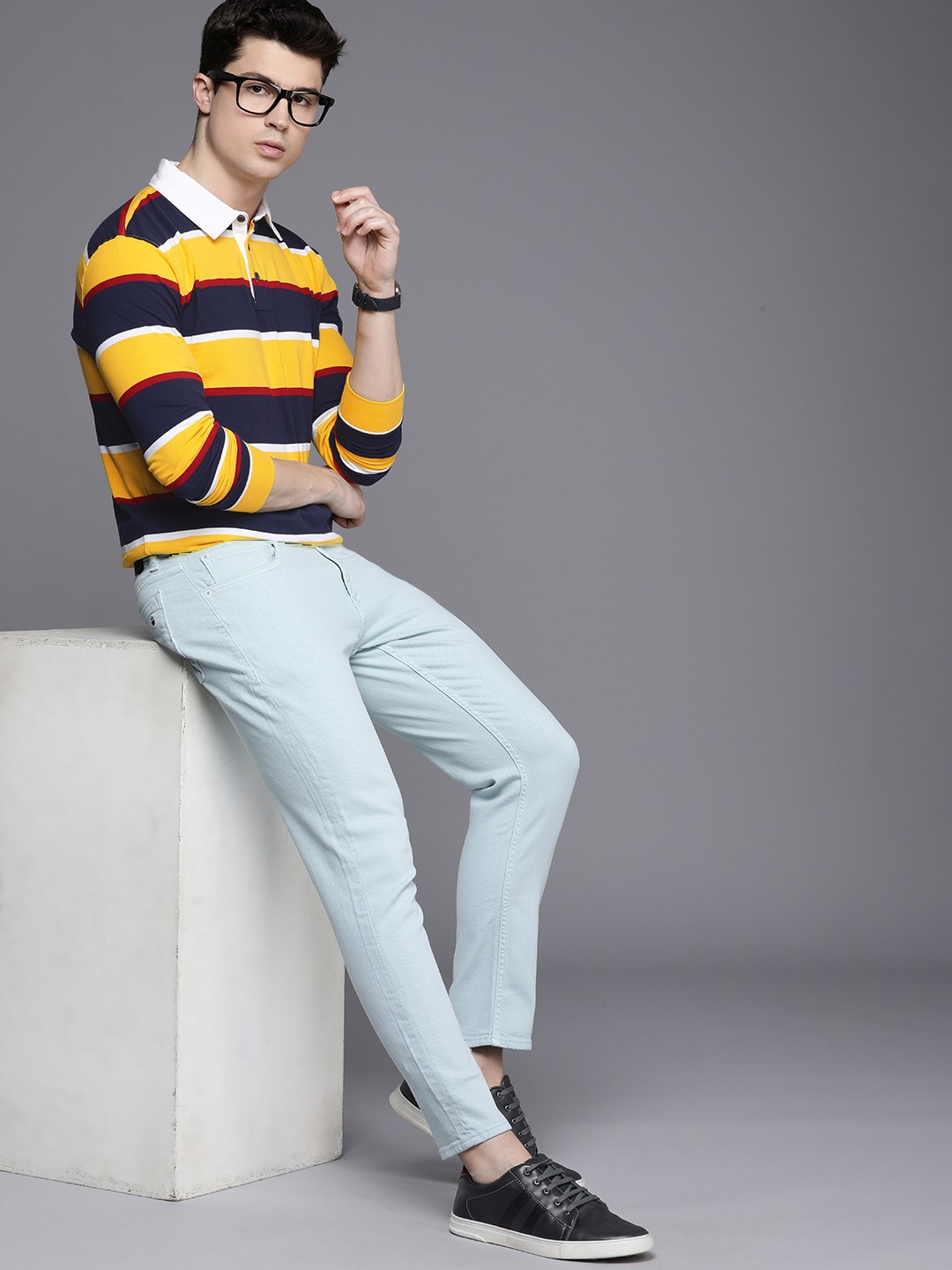 

Allen Solly Men Pure Cotton Striped Polo Collar T-shirt, Yellow