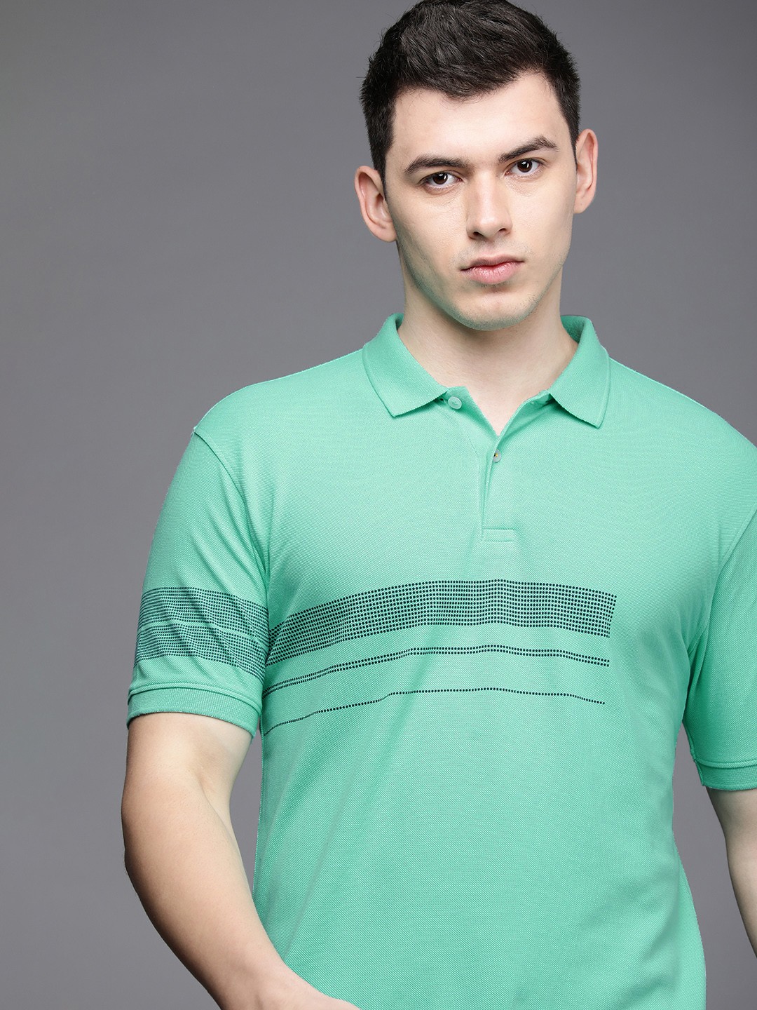 

Allen Solly Men Green & Blue Polo Collar Pure Cotton T-shirt