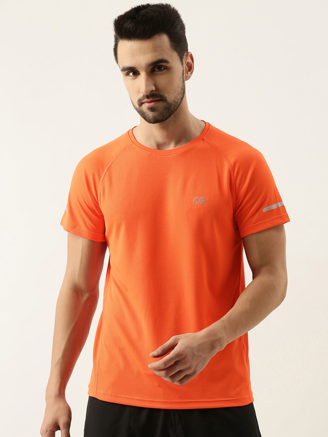 

Peter England Men Orange Solid Round Neck Slim Fit T-shirt