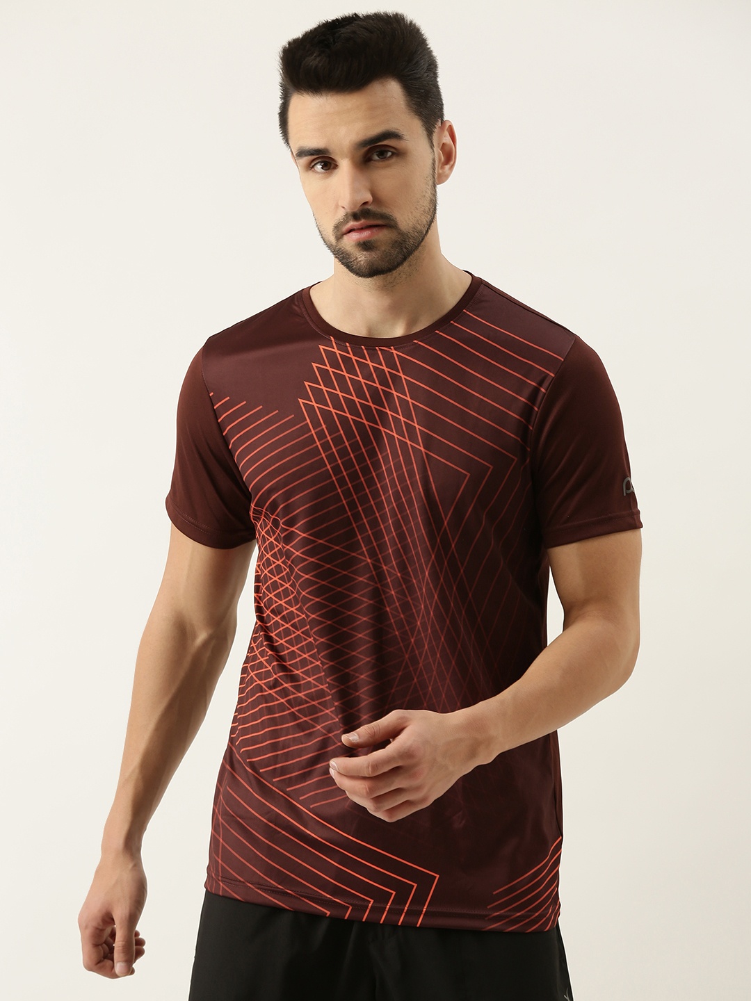

Peter England Men Maroon & Orange Printed Polo Collar Slim Fit T-shirt