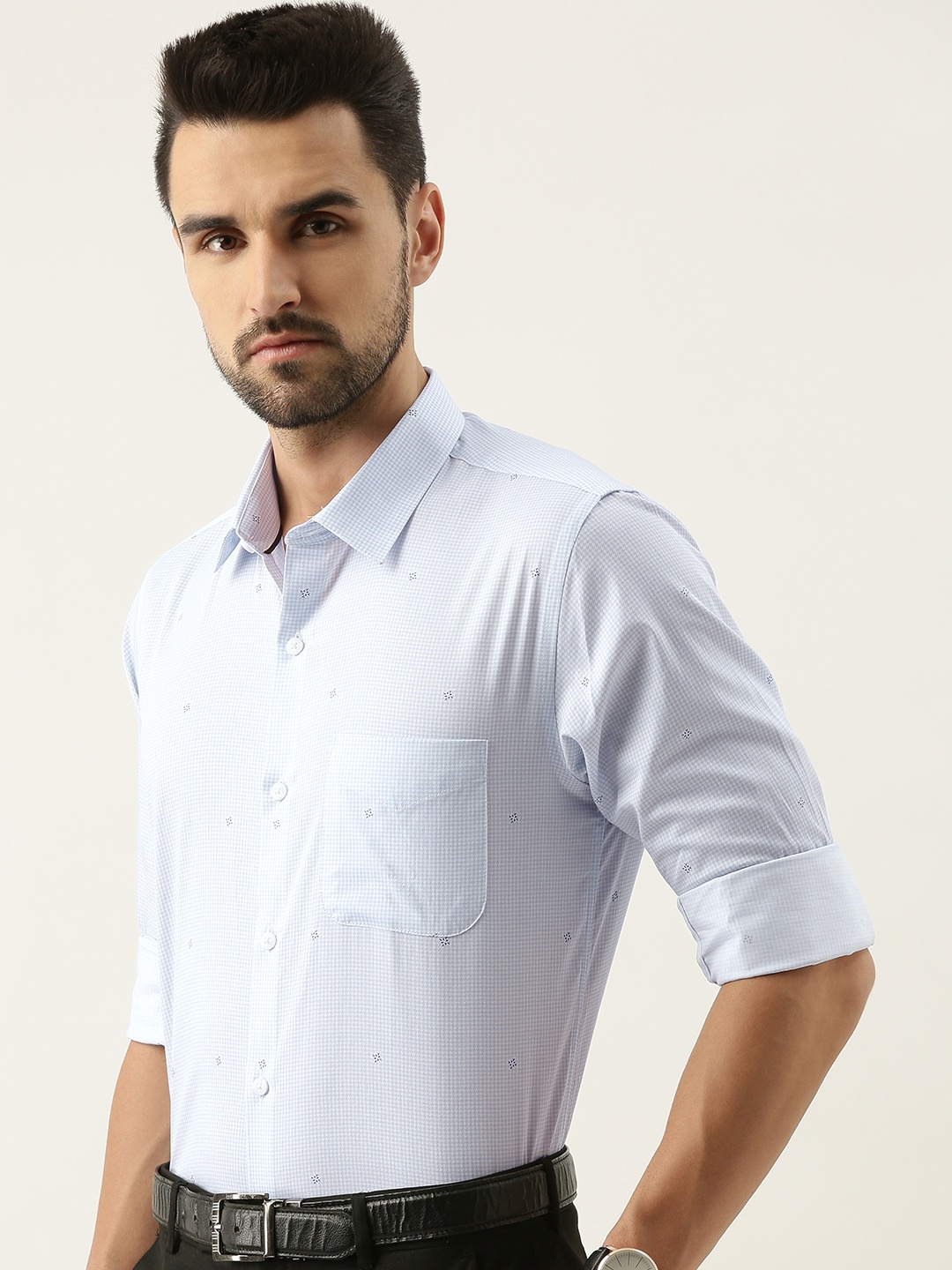 

Peter England Men Blue & White Slim Fit Printed Pure Cotton Formal Shirt