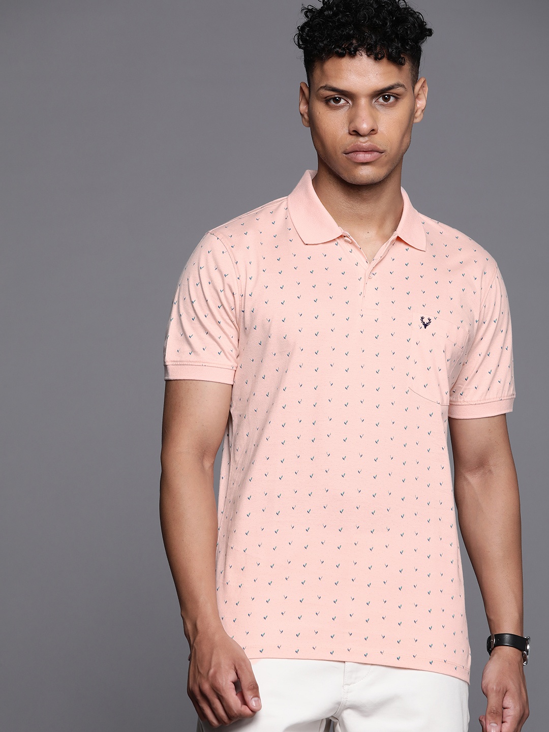 

Allen Solly Micro Disty Print Pure Cotton Polo T-shirt, Peach