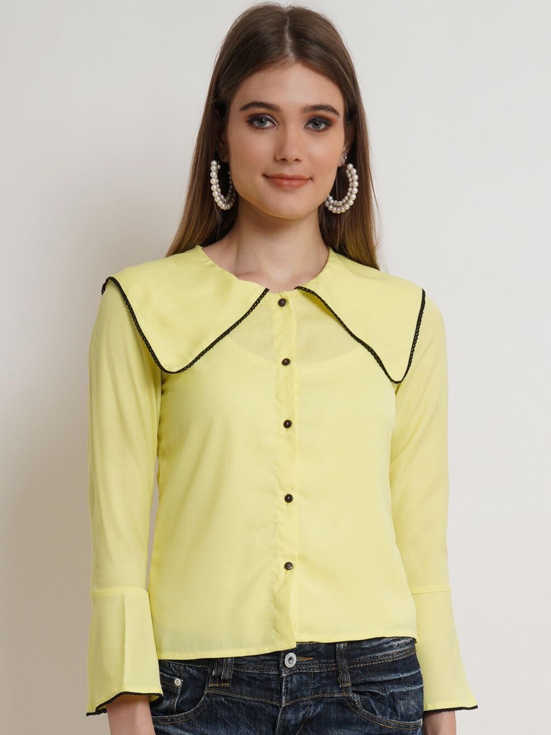 

DODO & MOA Yellow Crepe Shirt Style Top