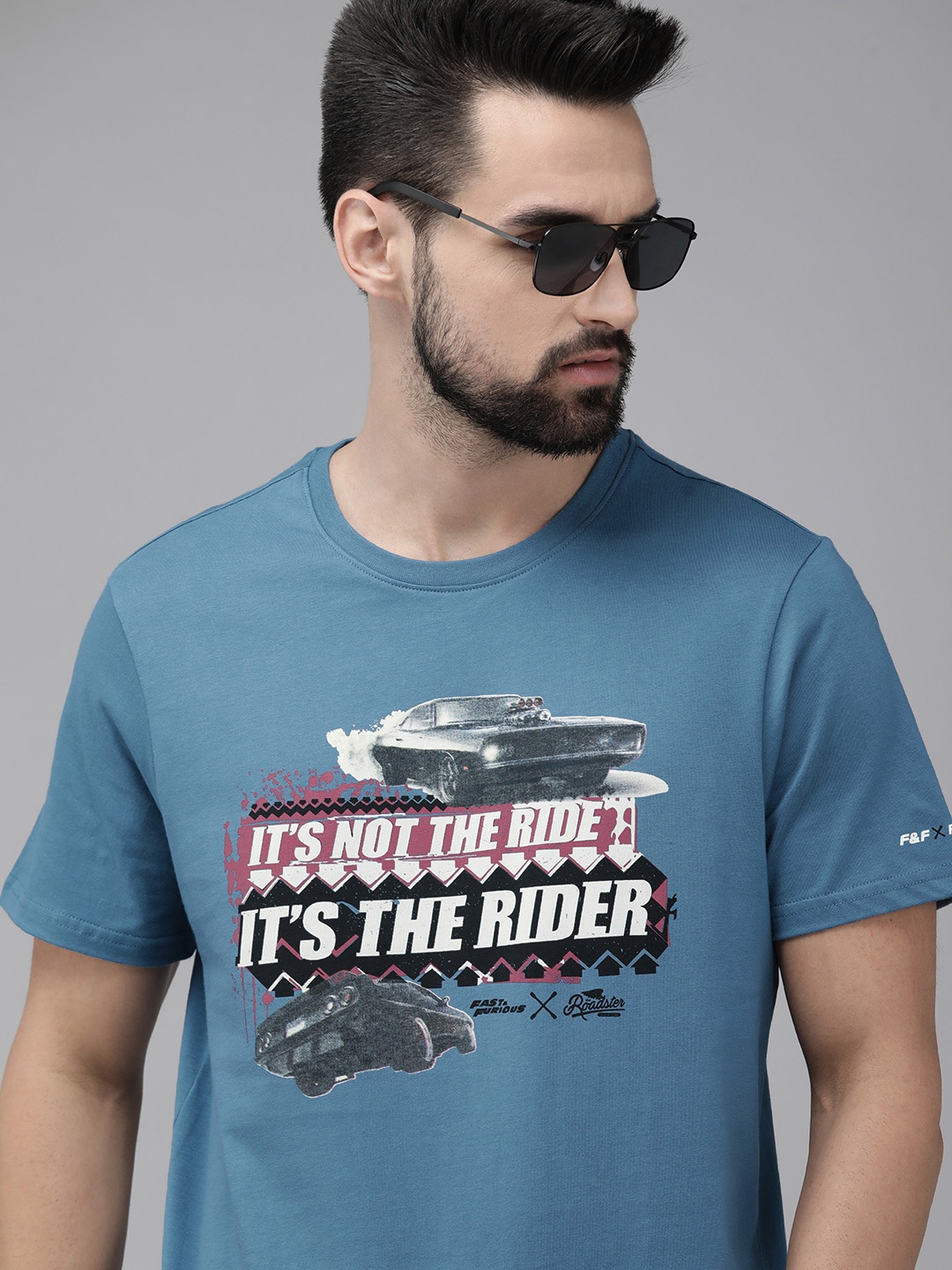 

Roadster Fast and Furious Men Blue Typography Printed Pure Cotton T-shirt