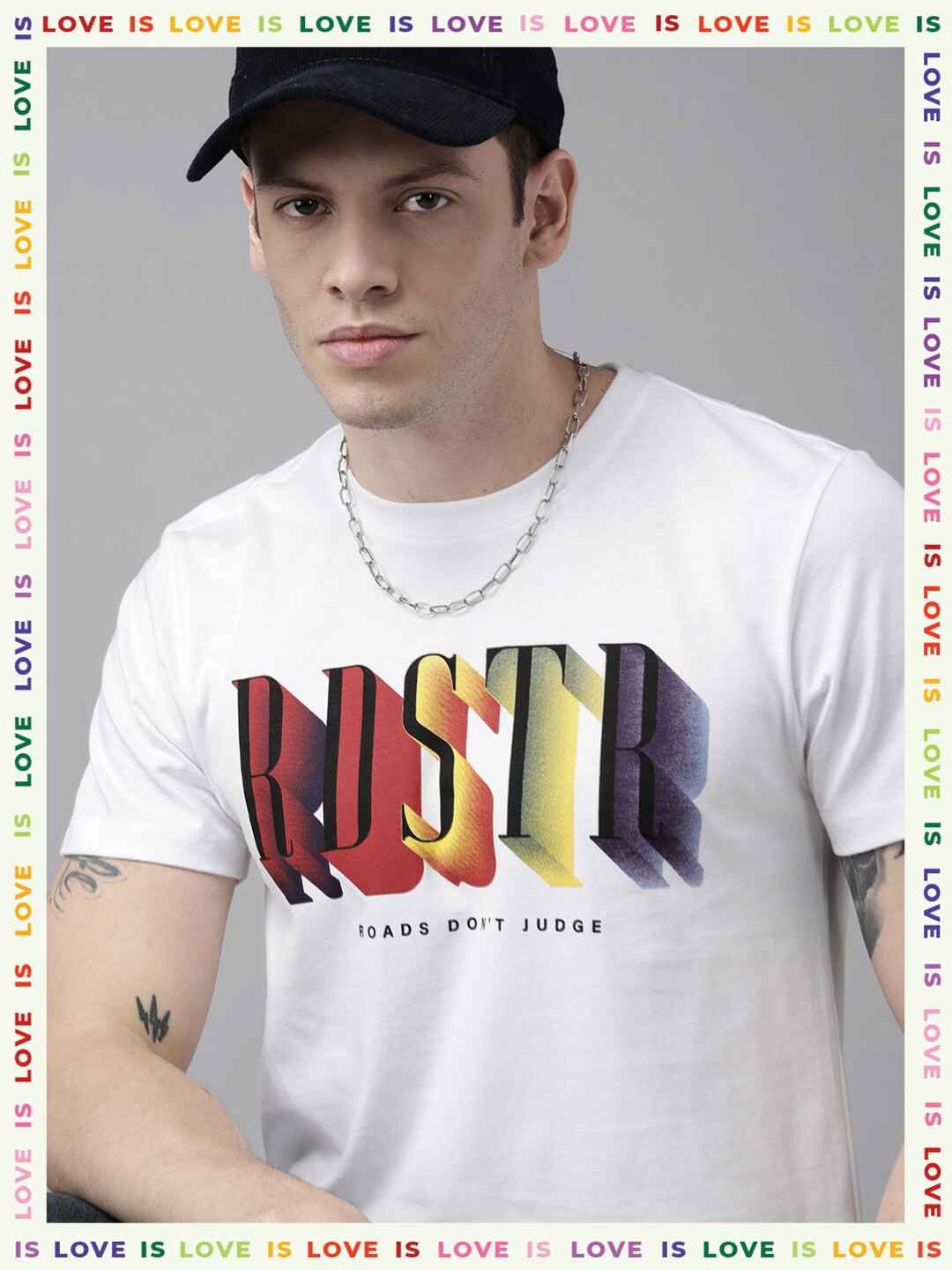 

Roadster Pride Men White & Black Brand Logo Printed Pure Cotton T-shirt