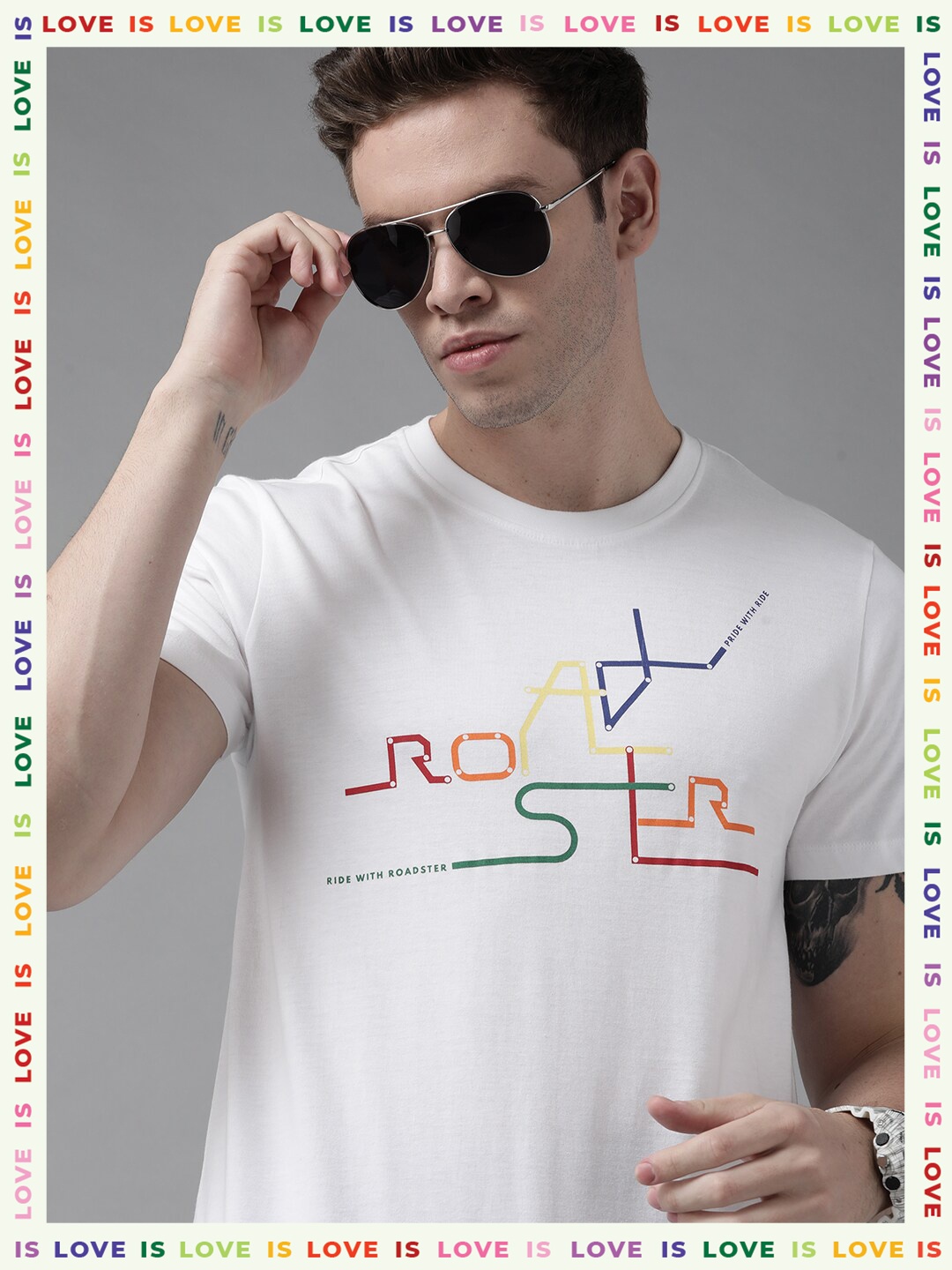 

Roadster Pride Men White & Blue Brand Logo Printed Pure Cotton T-shirt