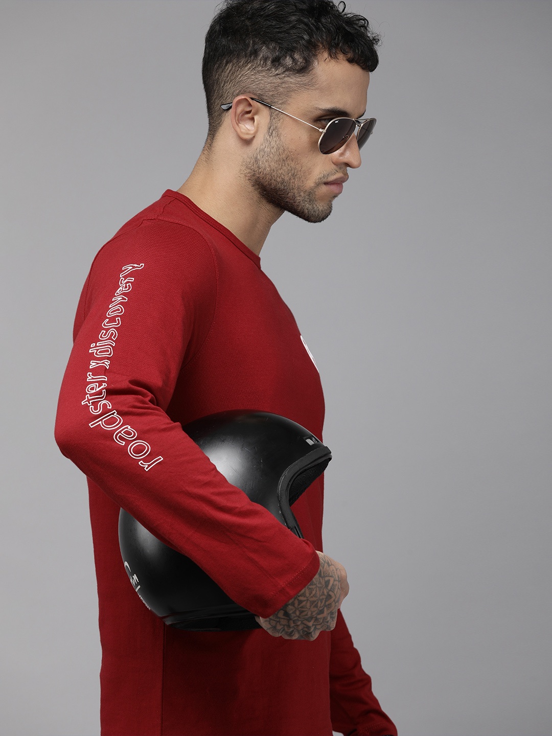 

The Roadster Lifestyle Co X Discovery Adventures Mens Red Graphic T-shirt with Healthguard, Maroon