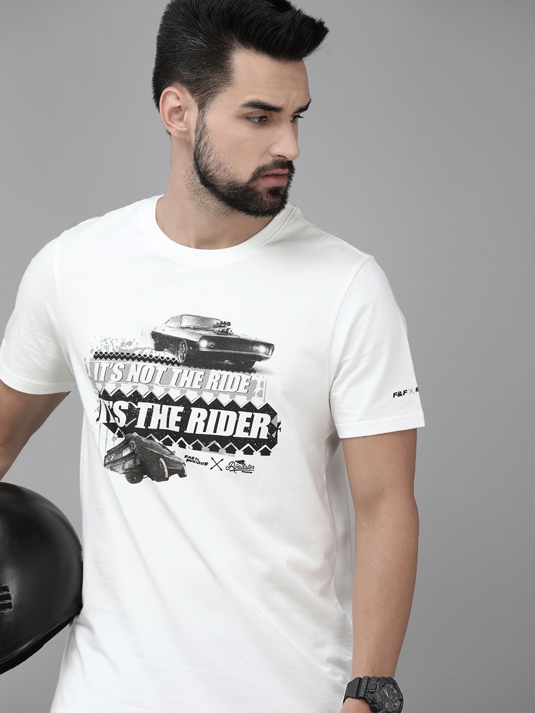 

Roadster Fast and Furious Men Off White Typography Printed Pure Cotton T-shirt