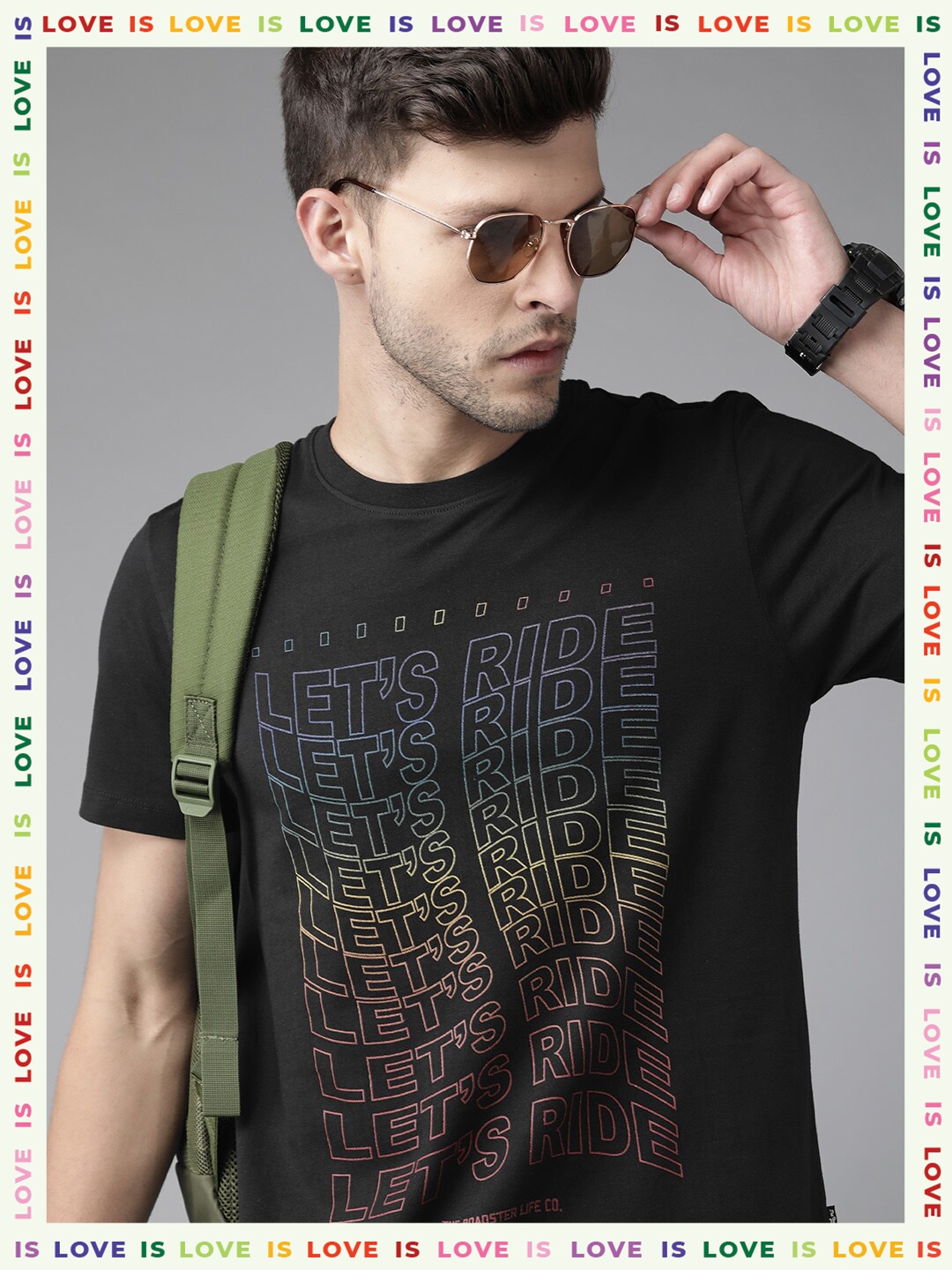 

Roadster Pride Men Black Typography Printed Pure Cotton T-shirt