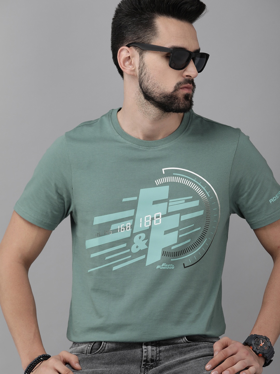 

Roadster Fast and Furious Men Green Typography Printed T-shirt