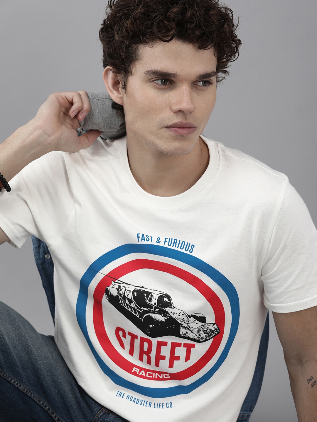 

Roadster Fast and Furious Men White Printed Pure Cotton T-shirt