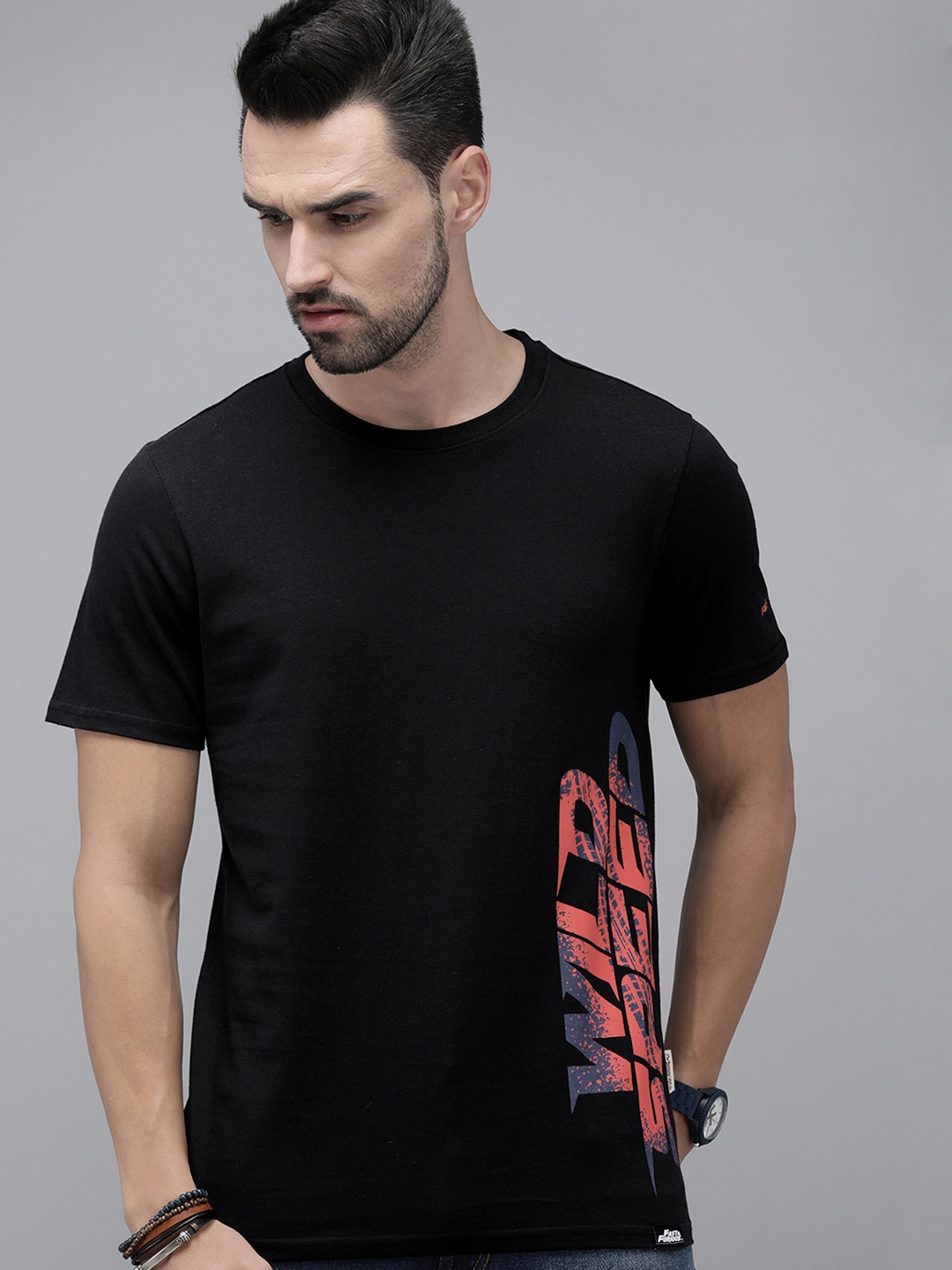 

Roadster Fast and Furious Men Black Typography Printed Pure Cotton T-shirt