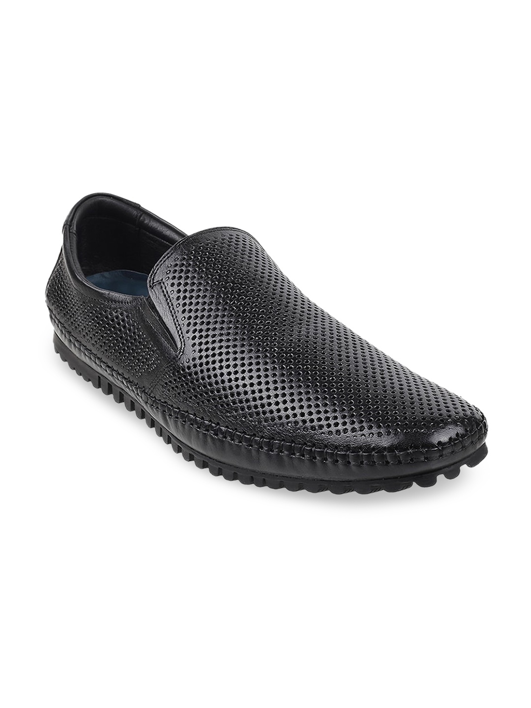 

Metro Men Black Textured Leather Slip-On Sneakers