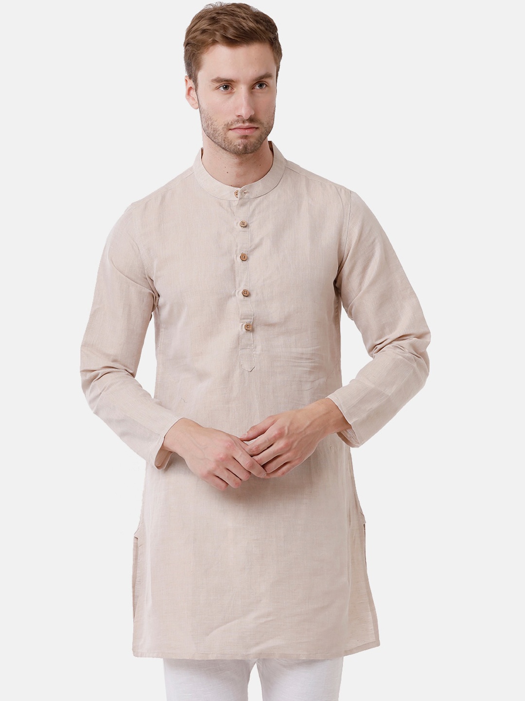 

CAVALLO by Linen Club Men Beige Thread Work Kurta