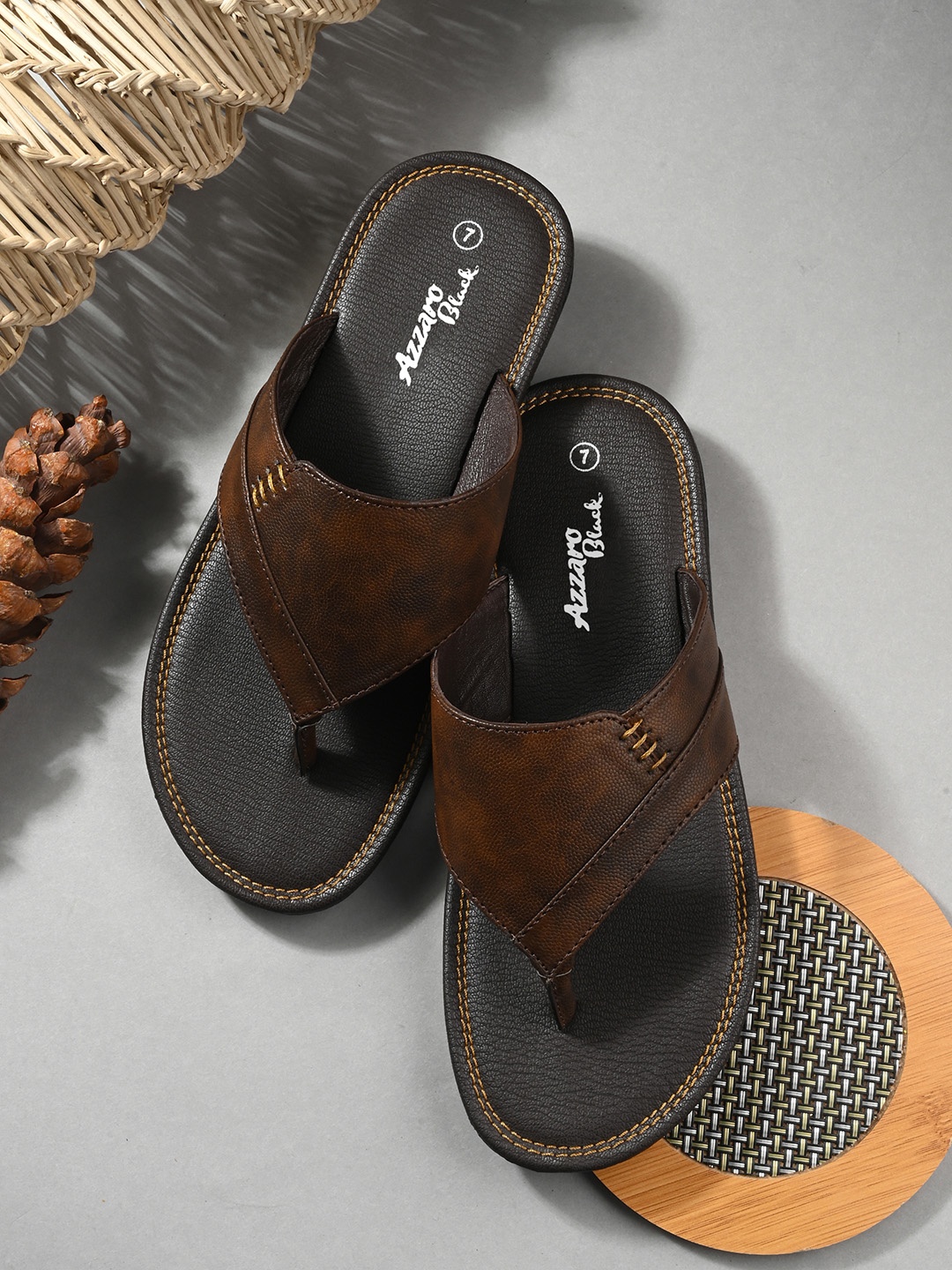 

Azzaro Black Men Brown Thong Flip-Flops