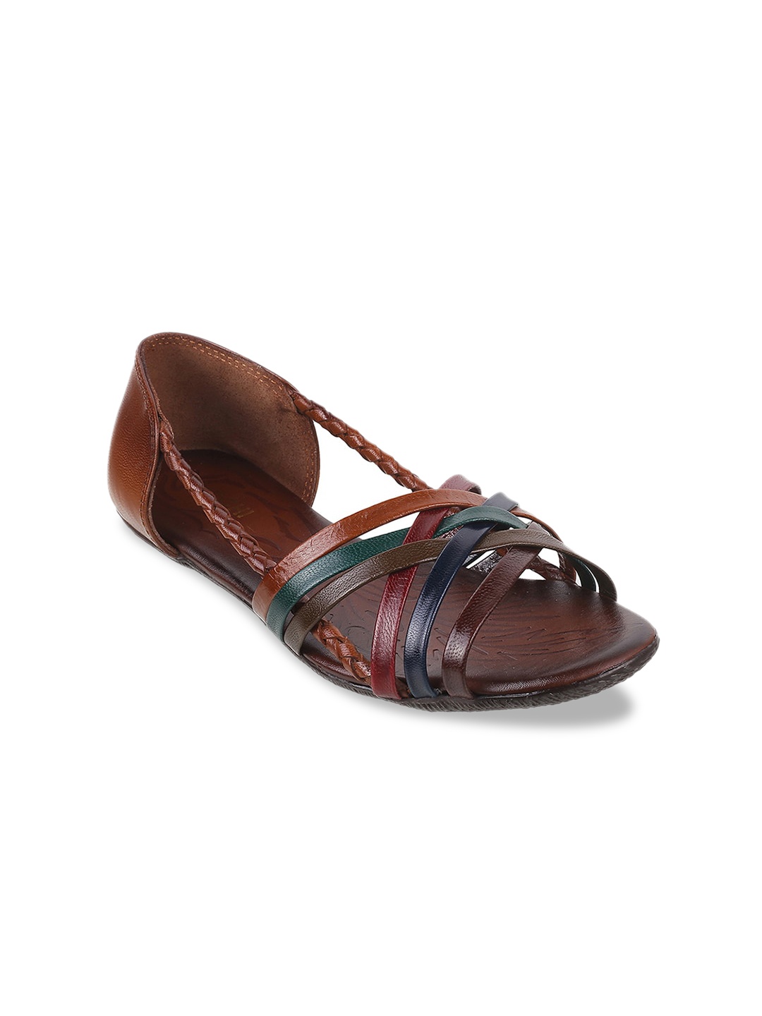 

Mochi Women Tan Colourblocked Open Toe Flats