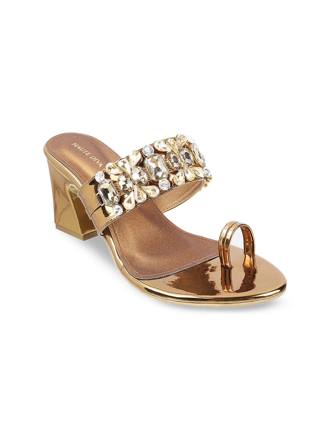 

Mochi Gold-Toned Embellished Block Mules