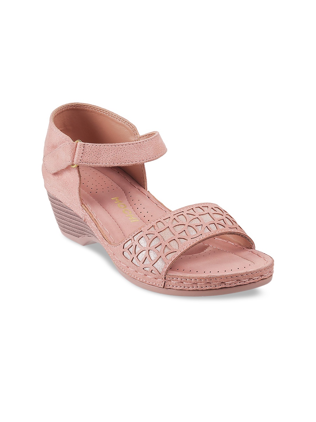 

Mochi Peach-Coloured Textured Wedge Sandals