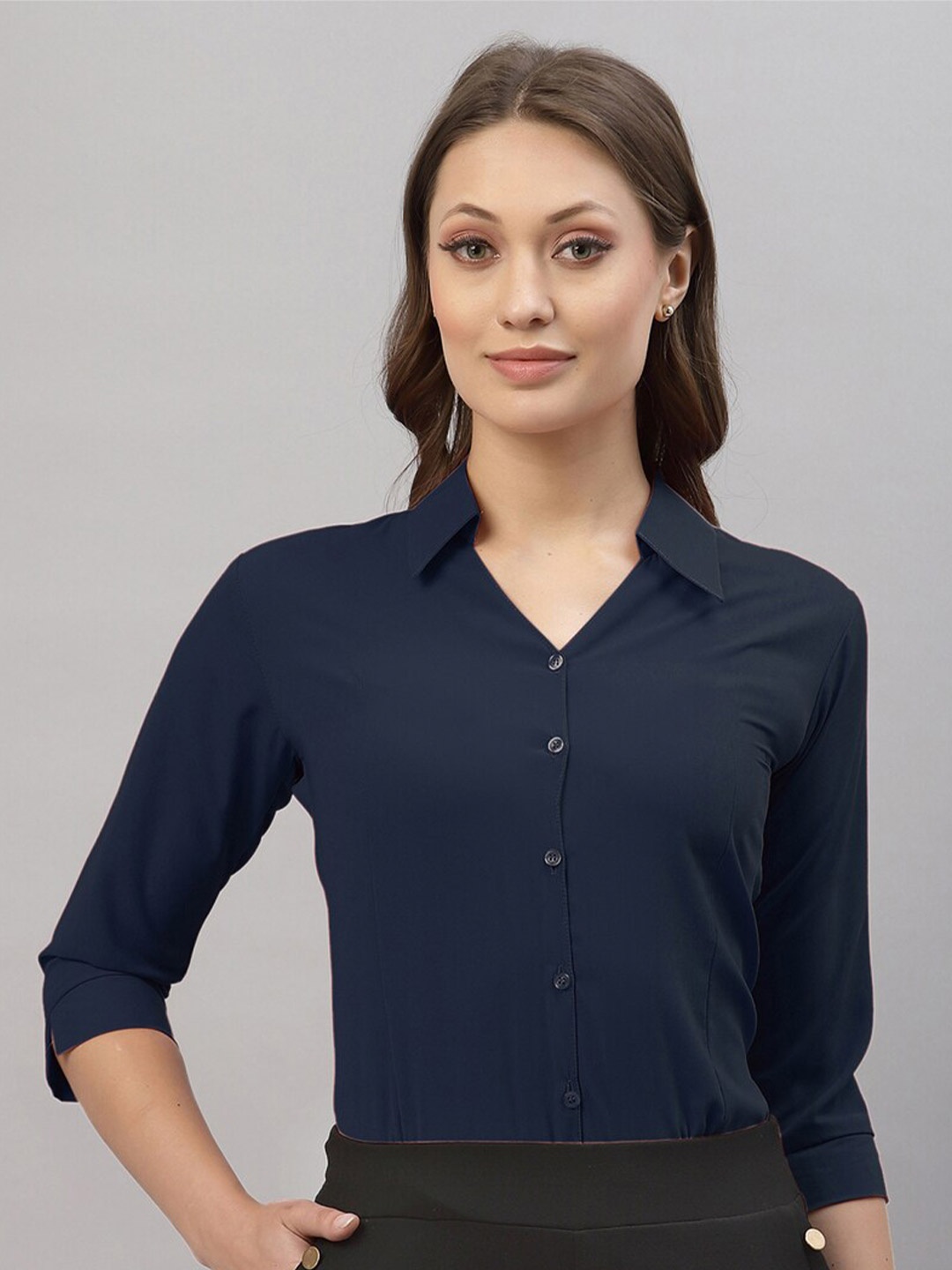

Selvia Navy Blue Shirt Style Top