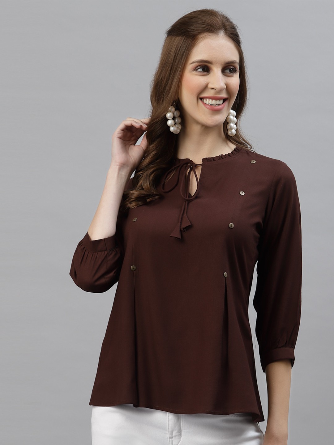 

Selvia Brown Tie-Up Neck Top