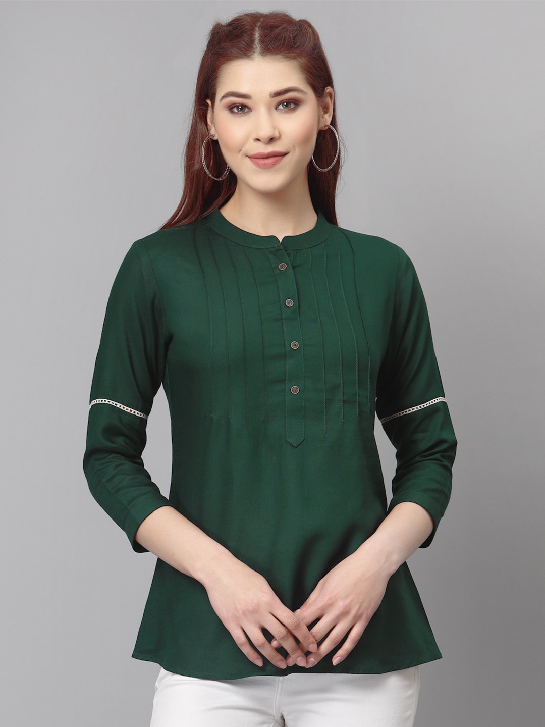 

Selvia Green Mandarin Collar Top