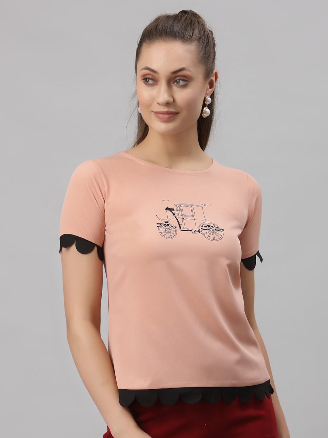 

Selvia Peach-Coloured Print Crepe Top