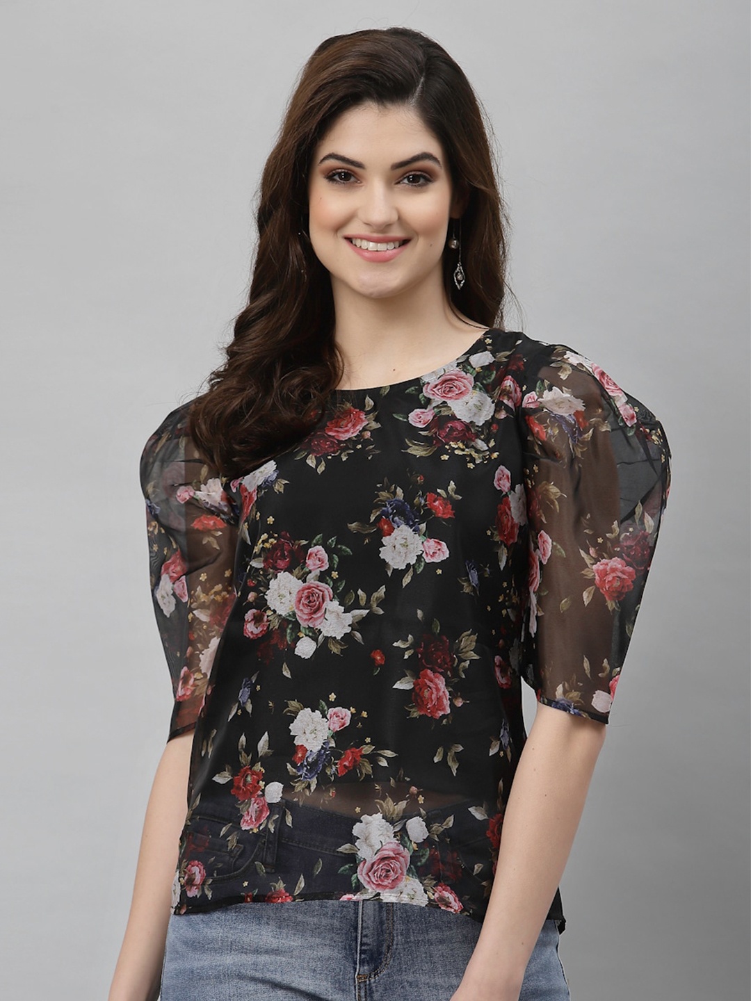 

Selvia Black Floral Print Top