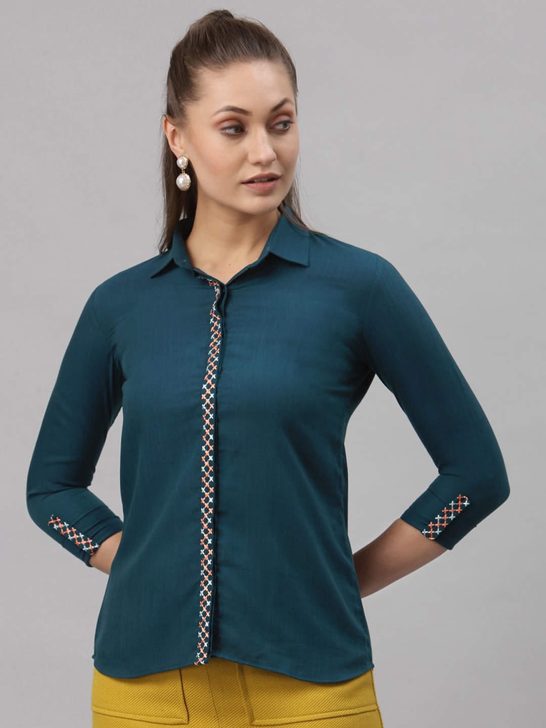 

Selvia Teal Shirt Style Top