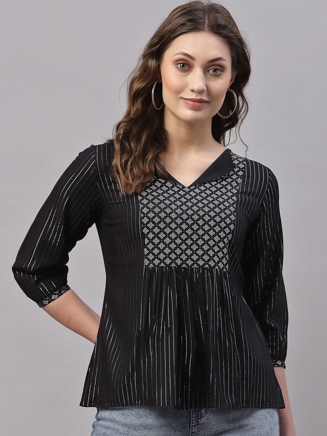 

Selvia Black Geometric Print Top